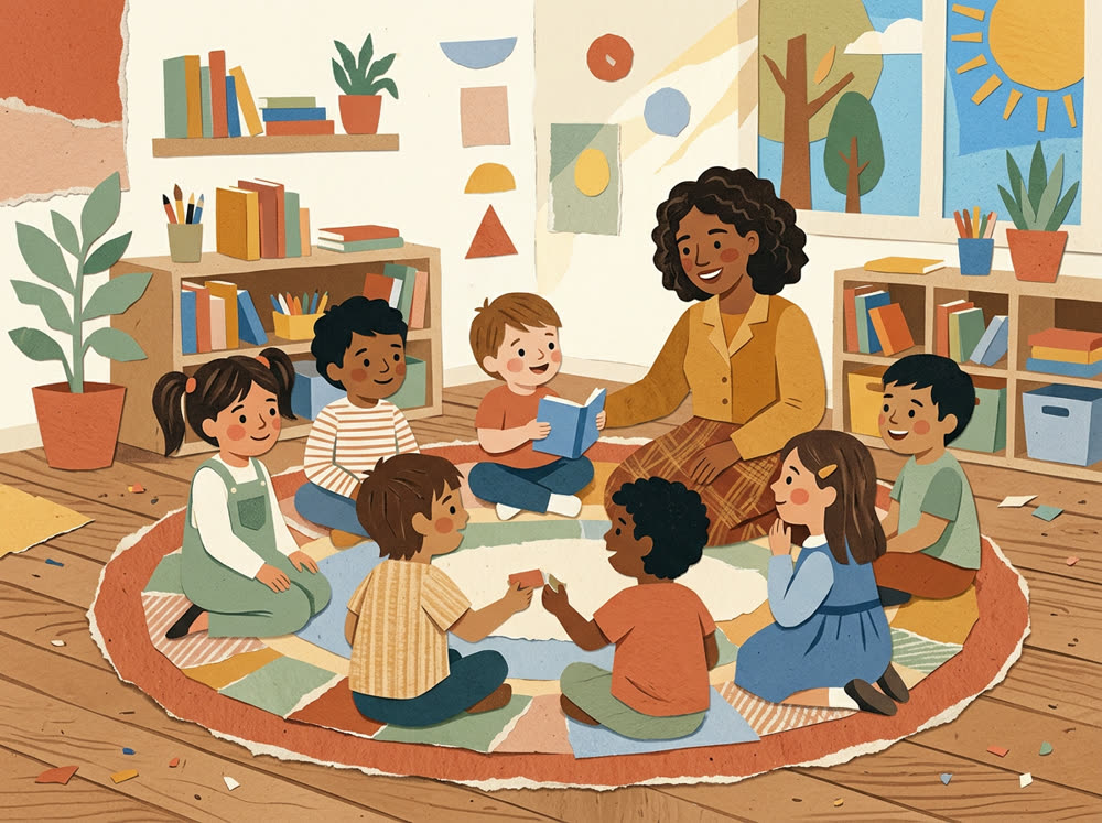 Ilustração: círculo da manhã com a educadora