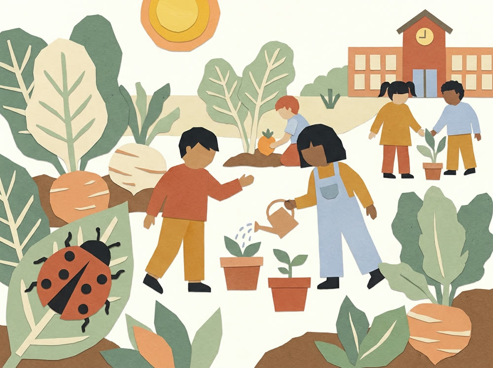 Ilustração: recreio e hortinha